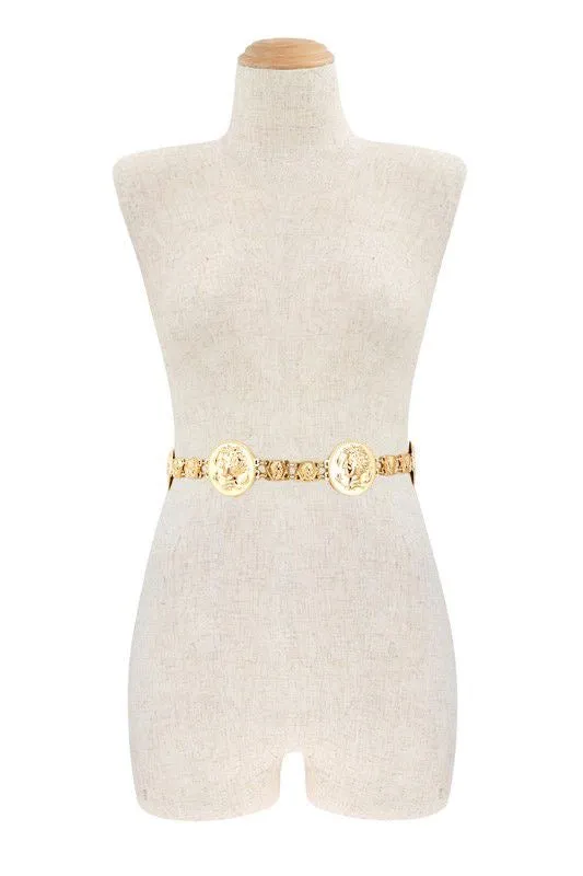 Regal Greek Coin Linked Metal Belt (Gold)