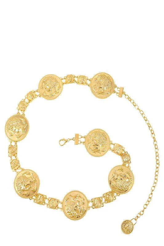 Regal Greek Coin Linked Metal Belt (Gold)
