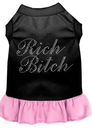 Rhinestone Rich Bitch Dress Black With Light Pink Xl