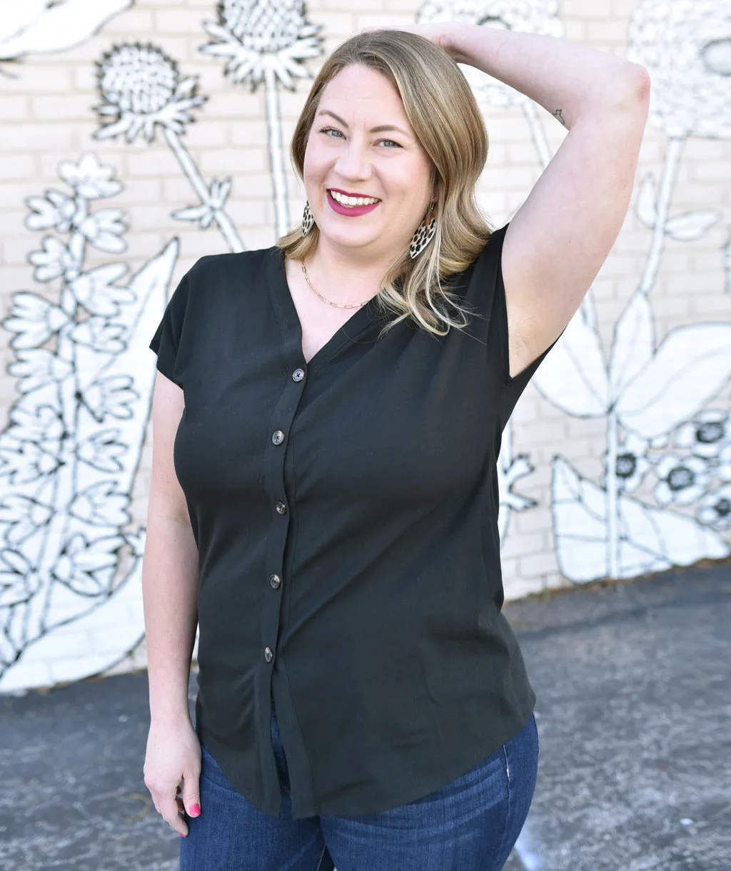SALMA tie-front button top in Black