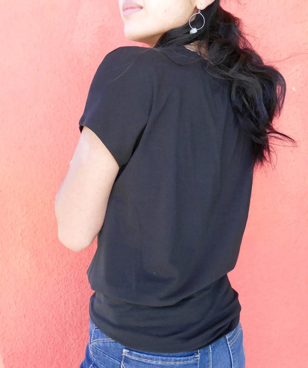 SALMA tie-front button top in Black