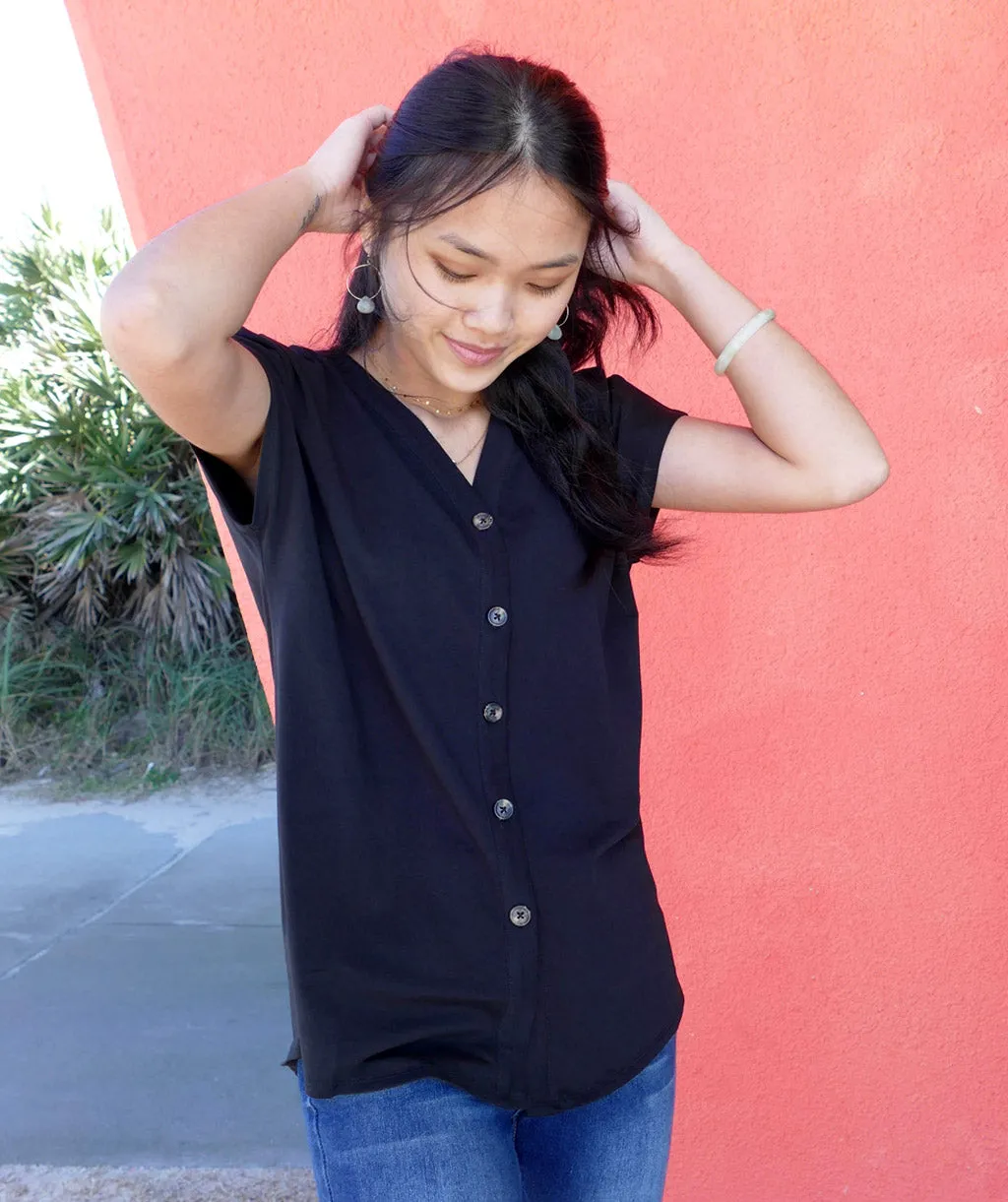 SALMA tie-front button top in Black