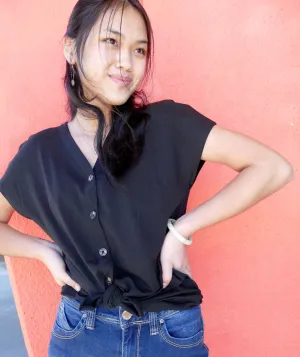 SALMA tie-front button top in Black