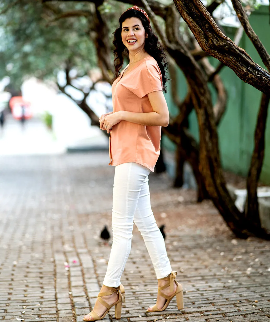 SALMA tie-front button top in Cafe Creme