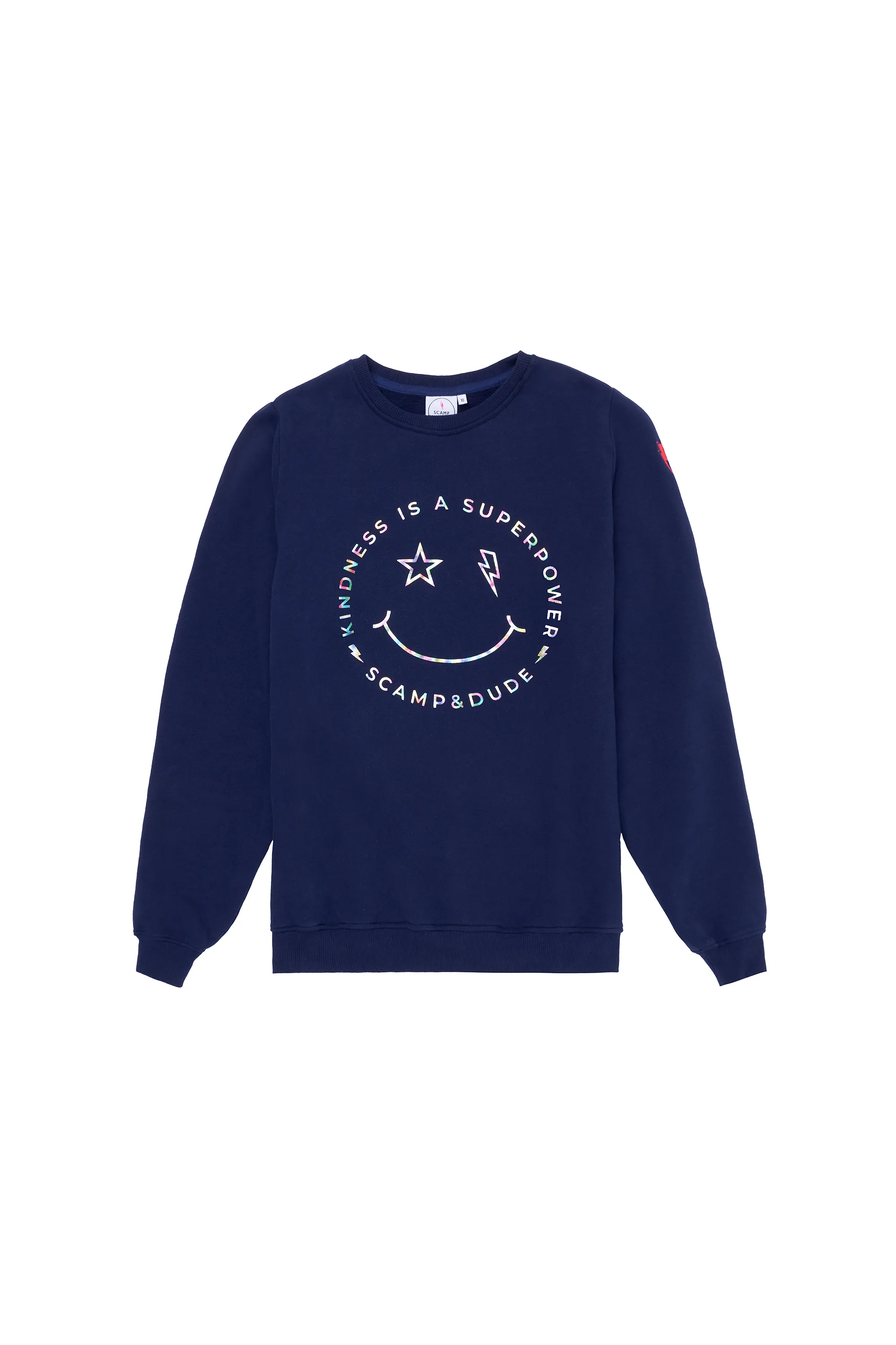 Scamp & Dude x Style For Stroke Navy with Rainbow Foil Smiley Face Charity Classic Sweatshirt