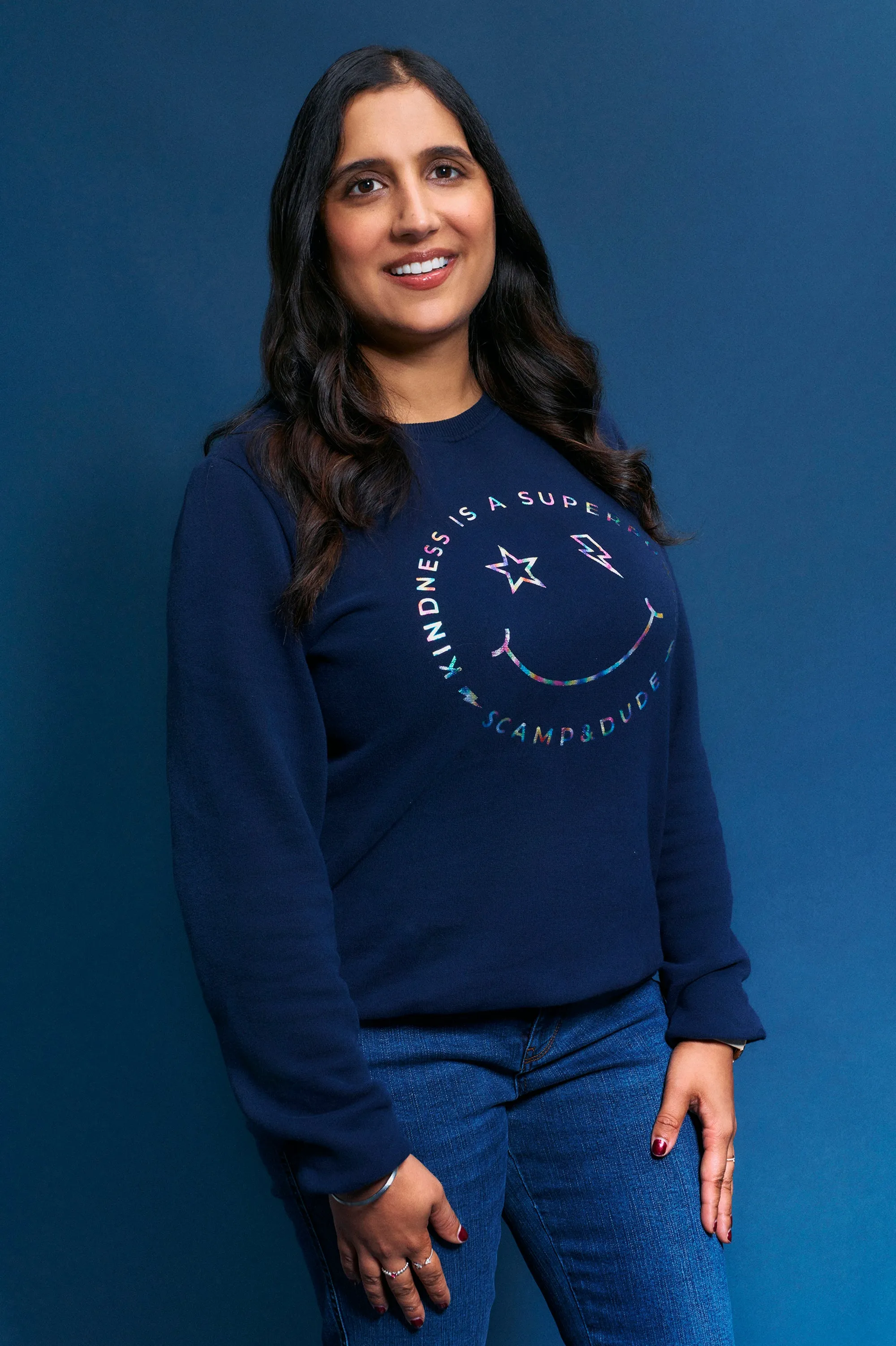 Scamp & Dude x Style For Stroke Navy with Rainbow Foil Smiley Face Charity Classic Sweatshirt