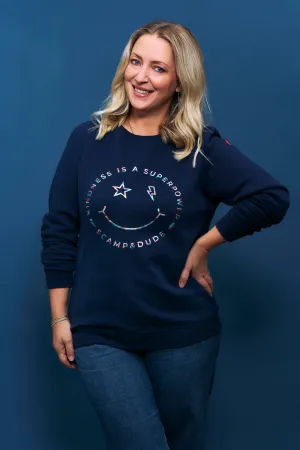 Scamp & Dude x Style For Stroke Navy with Rainbow Foil Smiley Face Charity Classic Sweatshirt