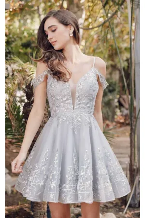 Silver Bridesmaid Dresses-Inexpensive Short Cold Shoulder Juliet 903