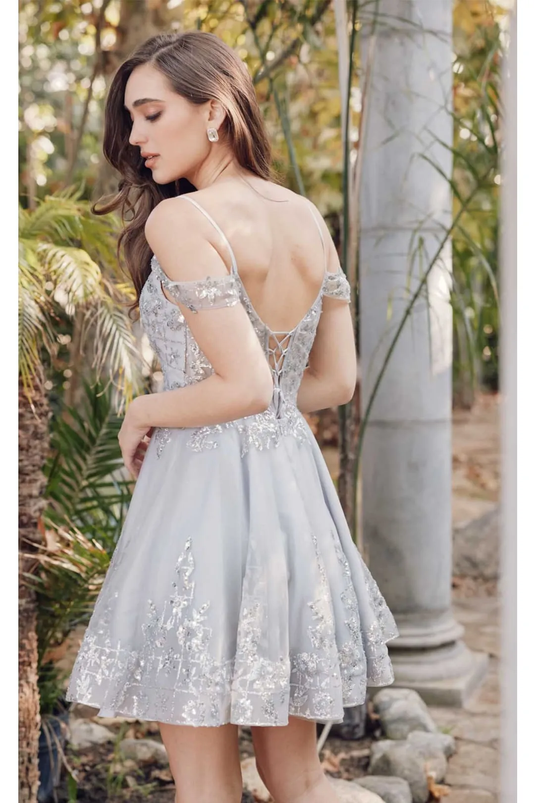 Silver Bridesmaid Dresses-Inexpensive Short Cold Shoulder Juliet 903