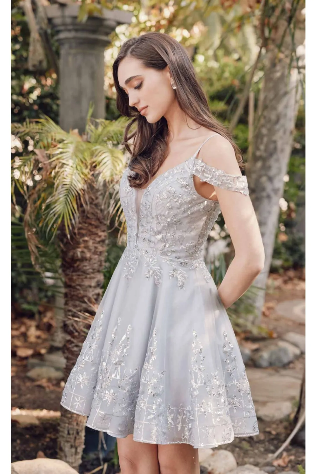 Silver Bridesmaid Dresses-Inexpensive Short Cold Shoulder Juliet 903