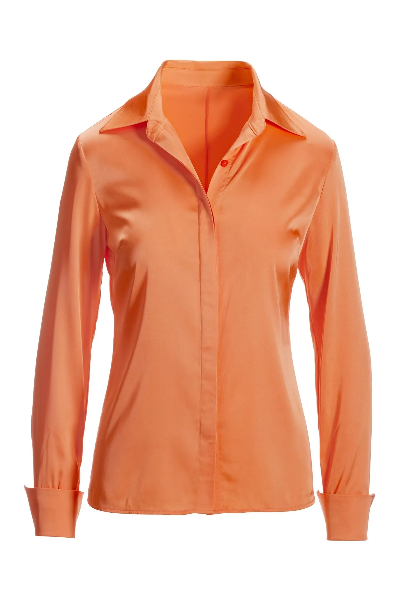 Sophia Button-Up Charmeuse Blouse Nectarine