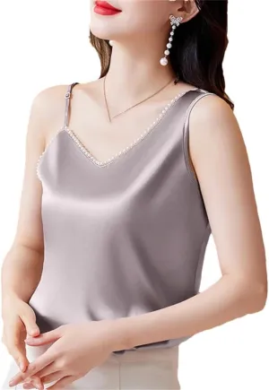 Spring and Summer Women's Camisole Shirt Irregular Satin Sleeveless Vest top