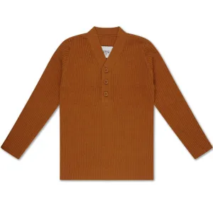 Sweater Knit V-Neck Warmed Rust