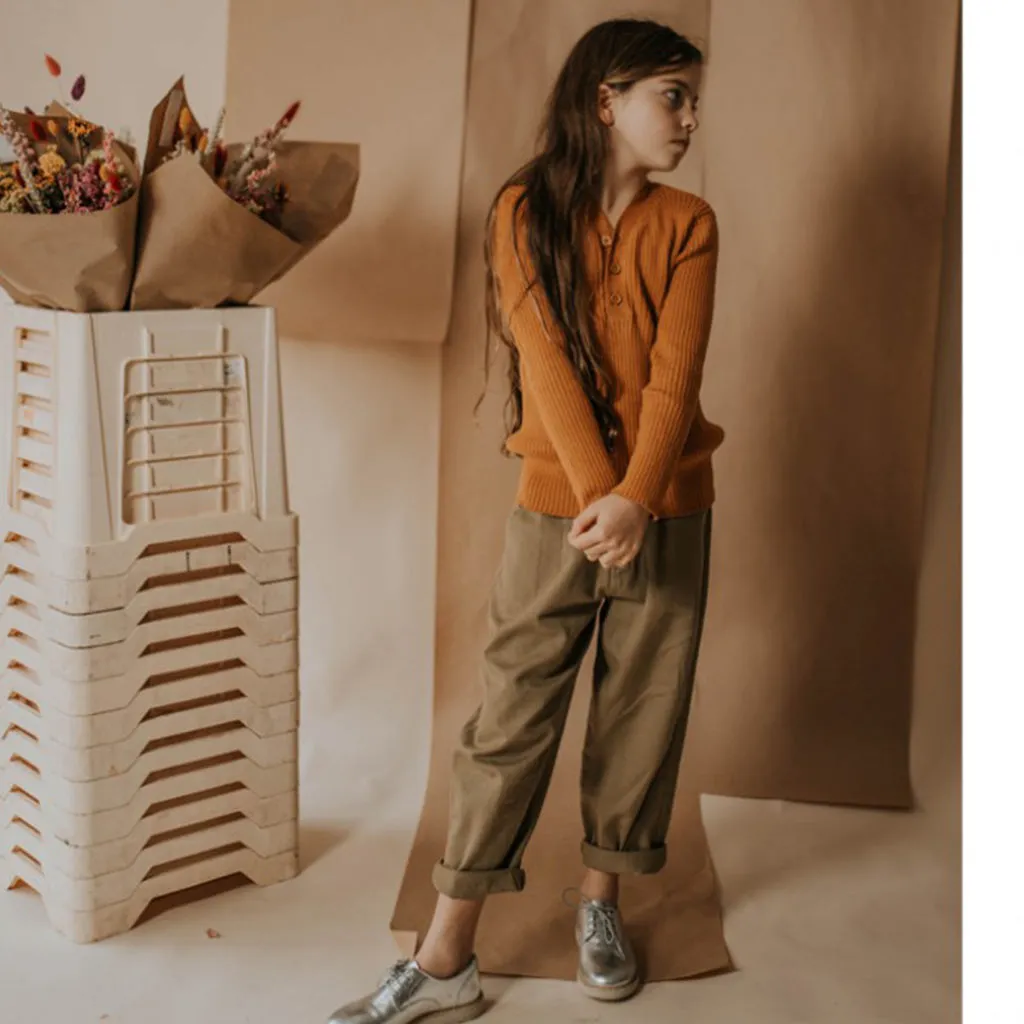 Sweater Knit V-Neck Warmed Rust