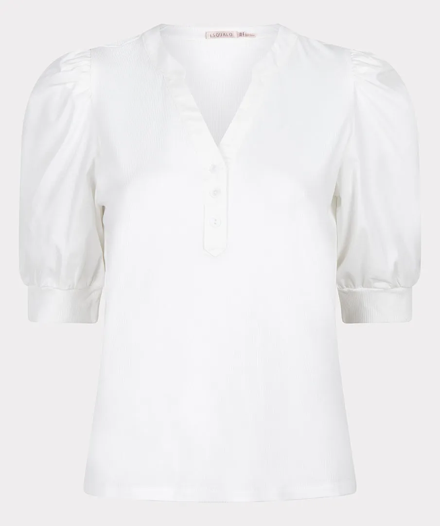 Top with Woven Balloon Sleeves