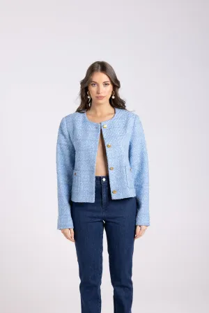 Two T's Cropped Boucle Jacket - Powder Blue