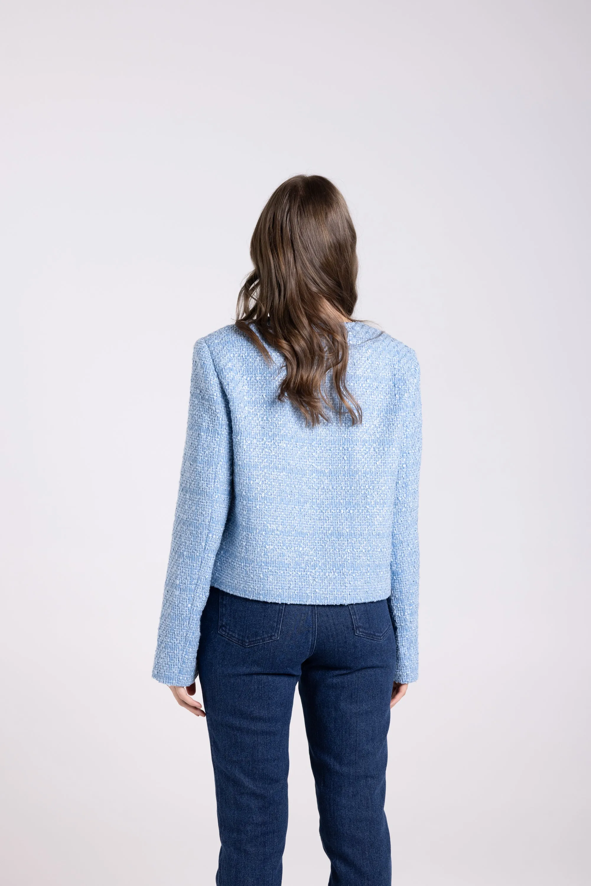Two T's Cropped Boucle Jacket - Powder Blue