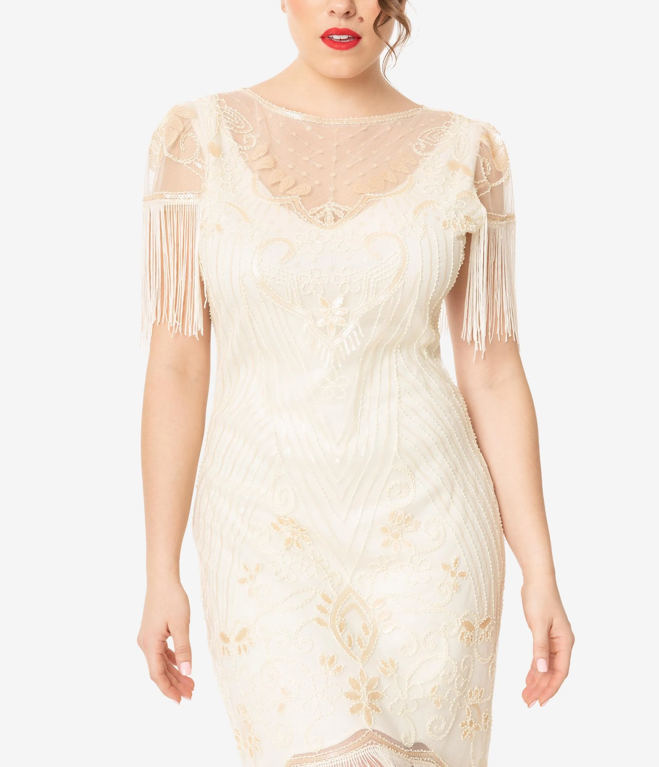 Unique Vintage 1920s Ivory Beaded Nadine Flapper Dress