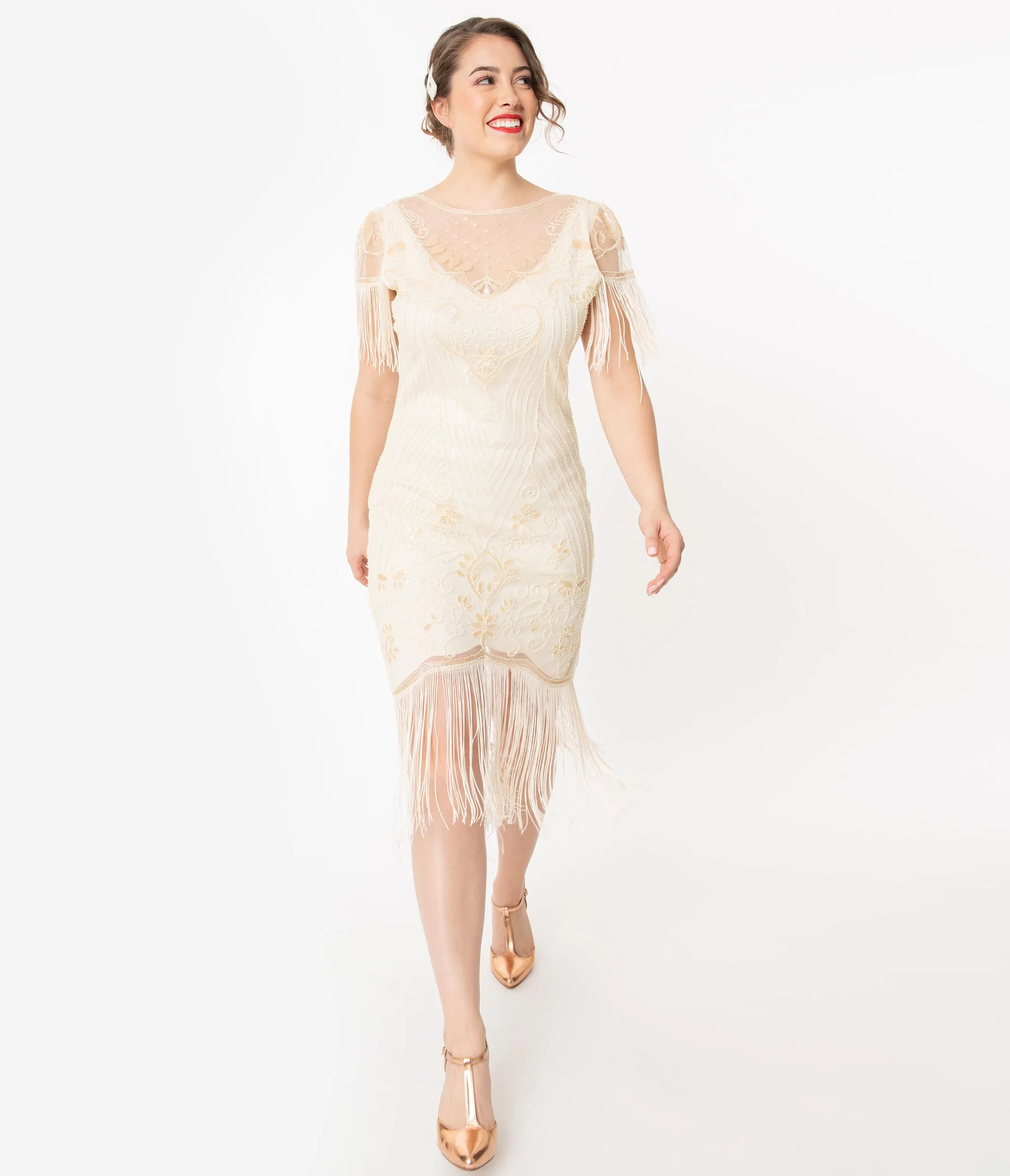 Unique Vintage 1920s Ivory Beaded Nadine Flapper Dress