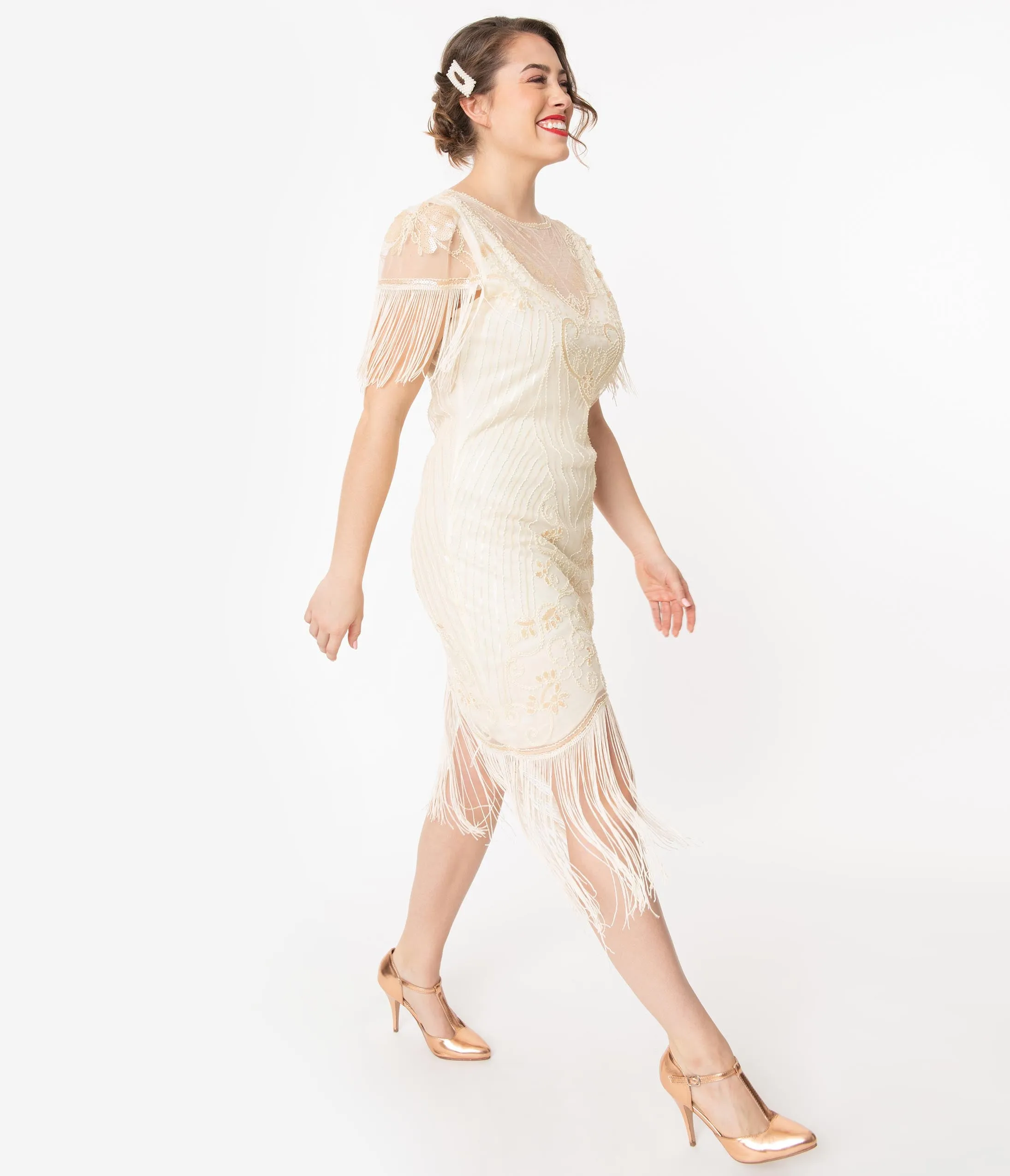 Unique Vintage 1920s Ivory Beaded Nadine Flapper Dress