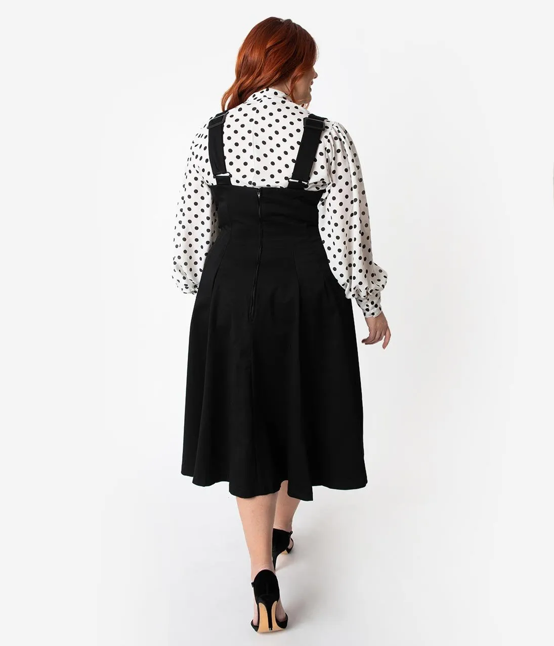Unique Vintage Plus Size 1950s Black High Waisted Amma Suspender Swing Skirt