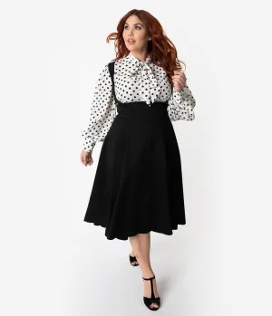 Unique Vintage Plus Size 1950s Black High Waisted Amma Suspender Swing Skirt