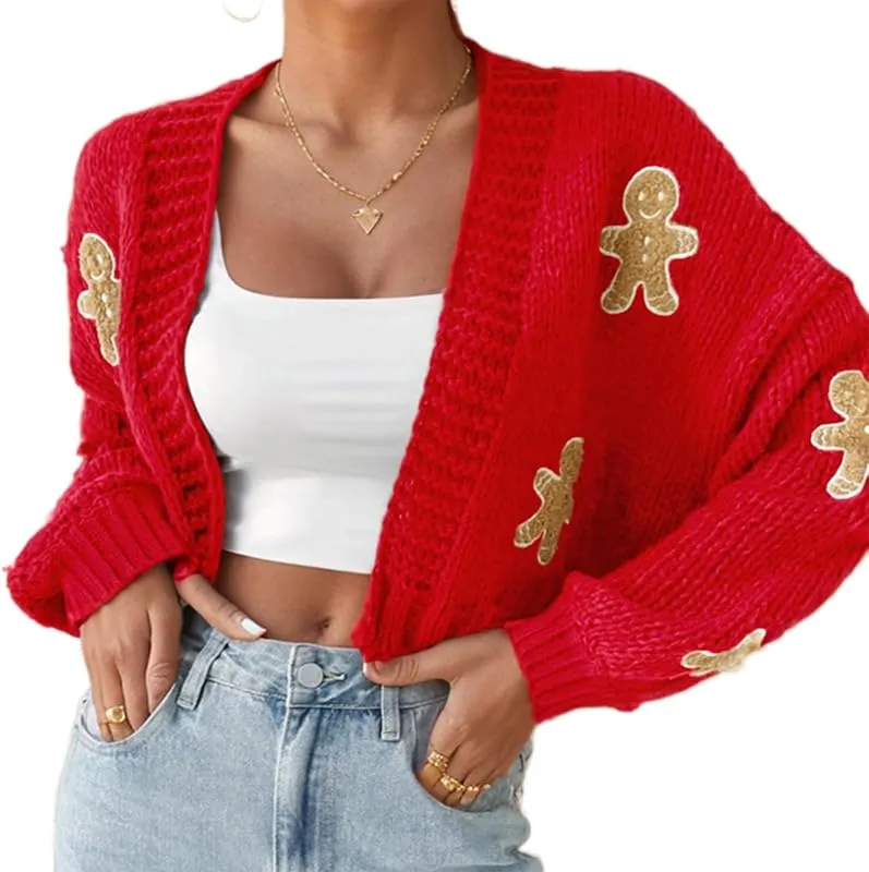 Women's Christmas Gingerbread Man Cardigan Sweater