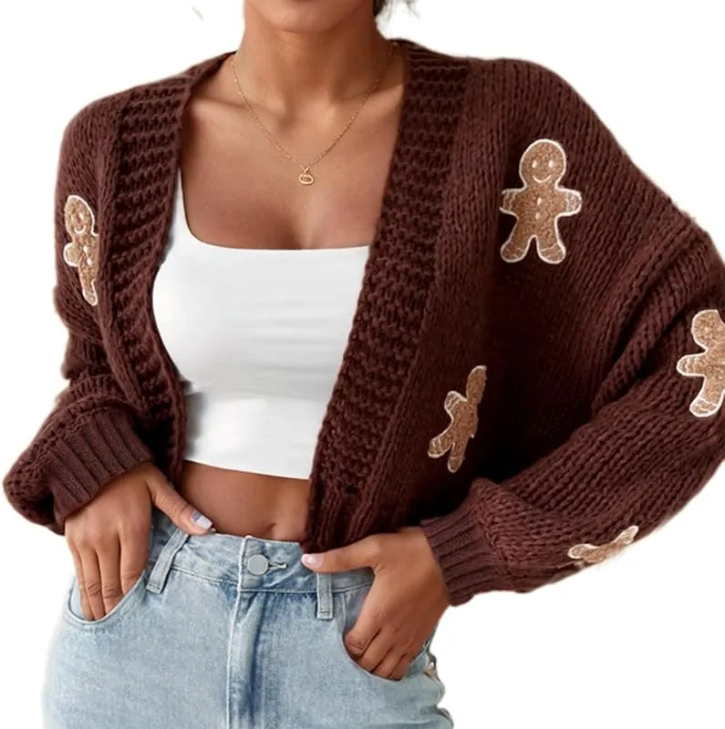 Women's Christmas Gingerbread Man Cardigan Sweater