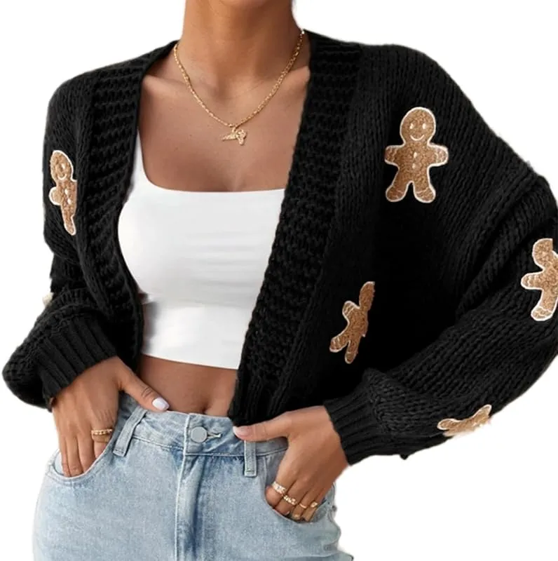 Women's Christmas Gingerbread Man Cardigan Sweater