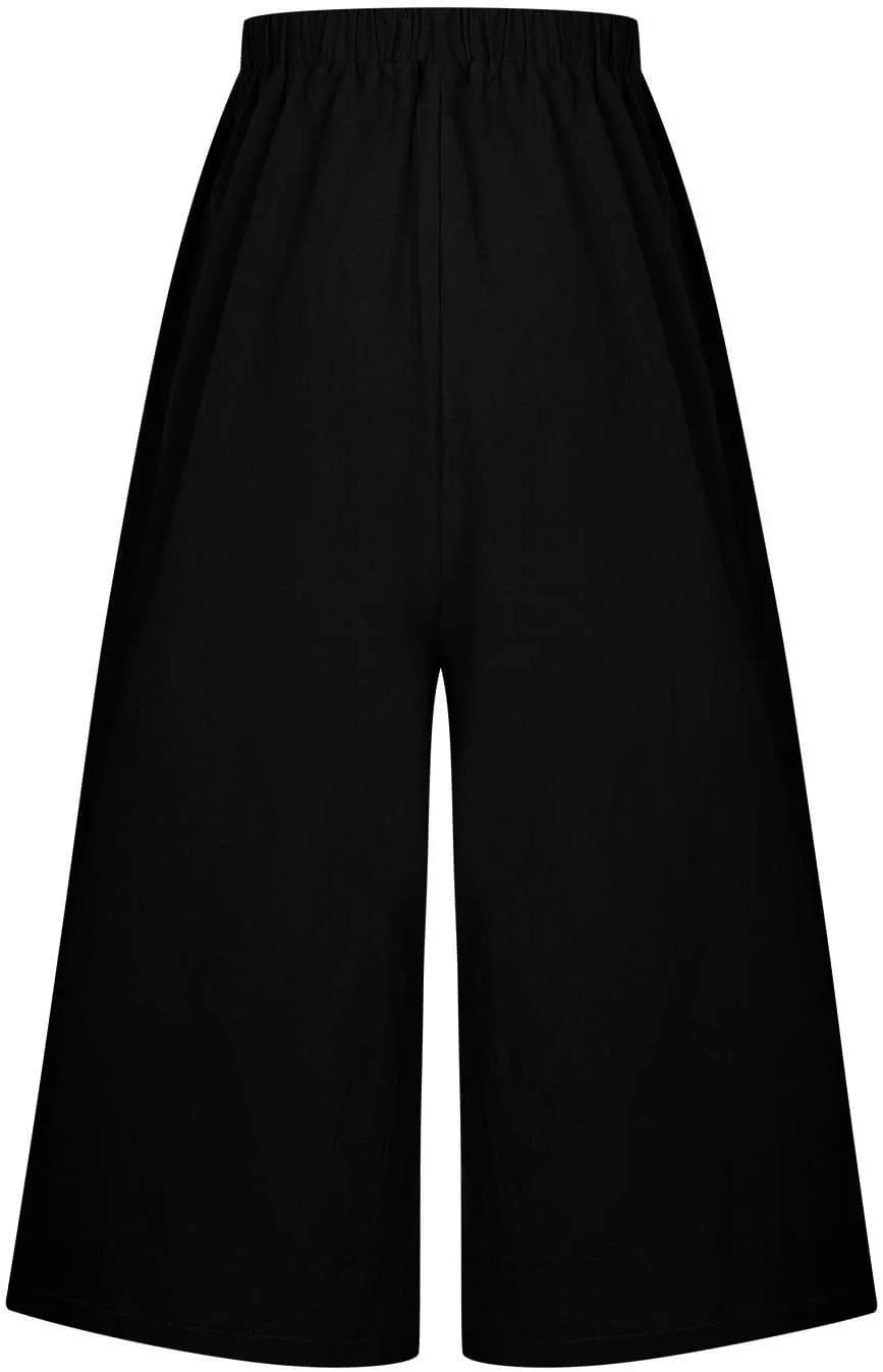 Womens High Waist Linen Pants 2025 Summer Flowy Leg Trousers, Breathable Casual Elastic Waist for Travel & Beach
