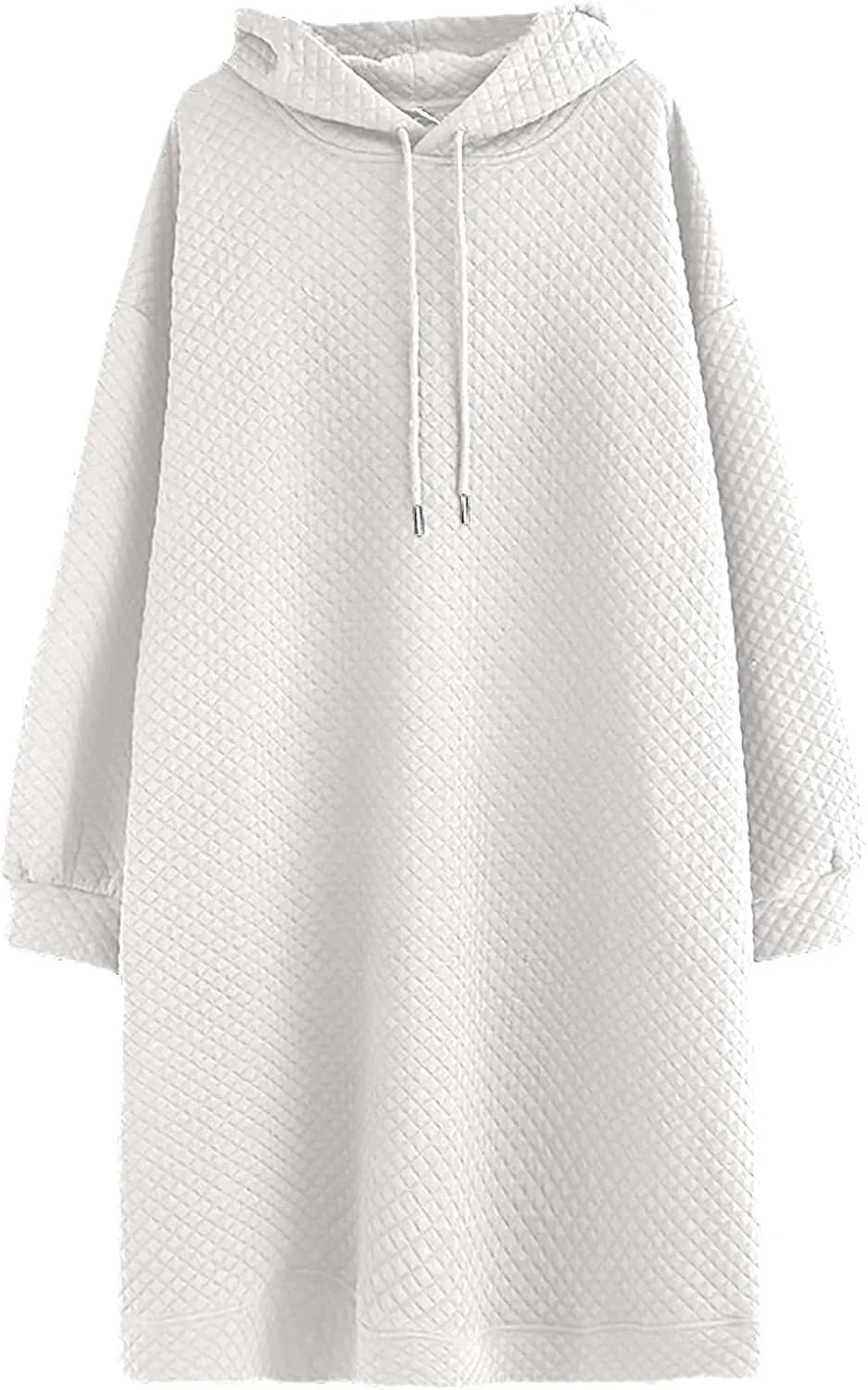 Women's Hooded Sweatshirt Dress Oversized Pullover Dresses Loose Fit Waffle Casual Hoodie Maxi Dress with Pockets