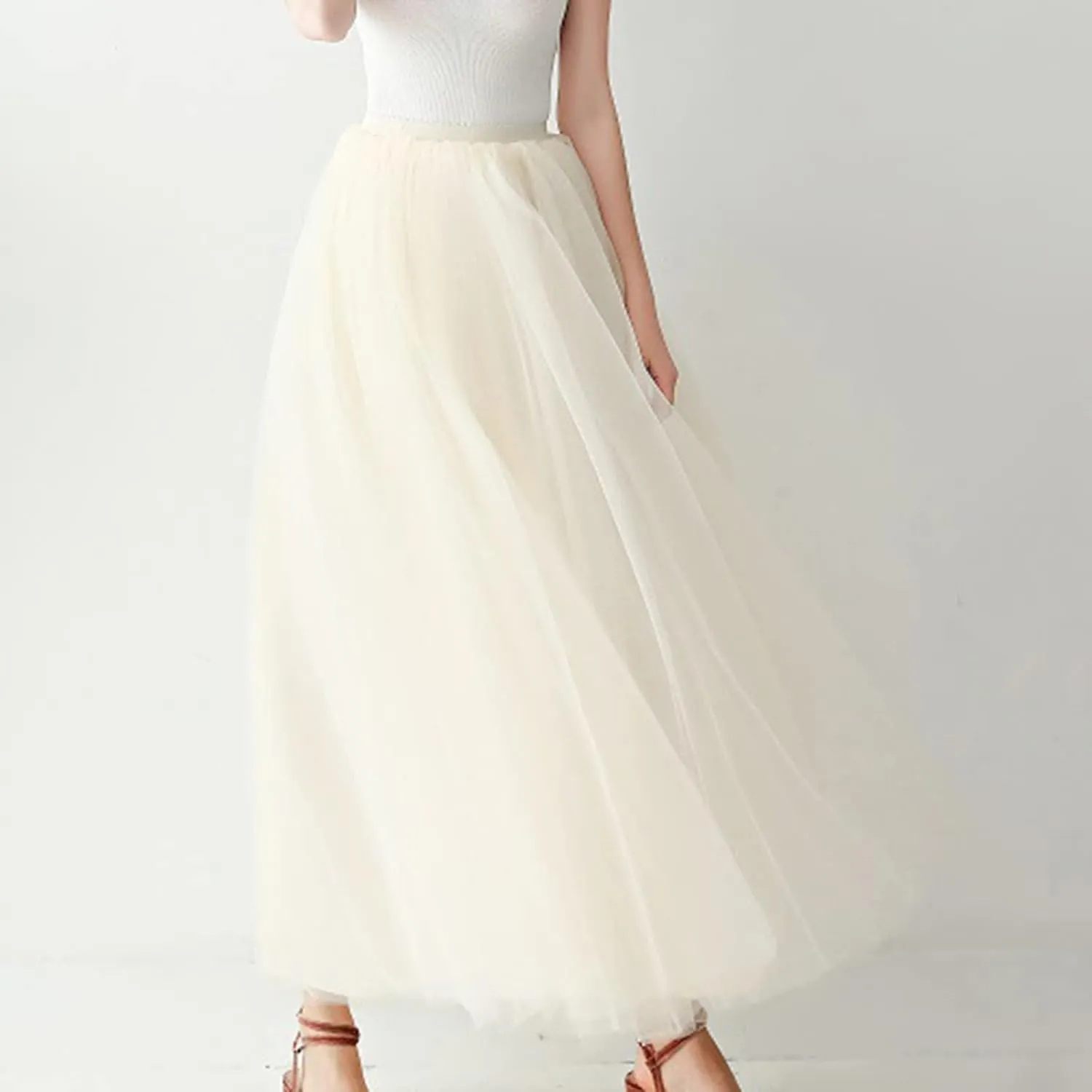 Womens Skirt Tulle Tutu Skirt Pleated Princess Midi Skirts Adult Tutu Dancing Party Evening Tulle Ankle Tennis