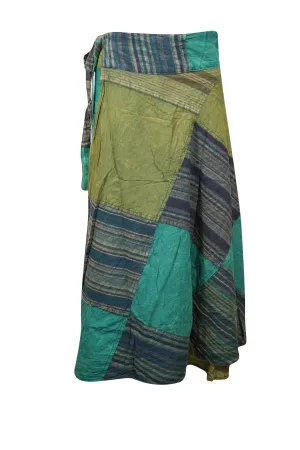 Wrap Around Skirts Cotton Sea Green Patchwork Boho Midi skirt One size
